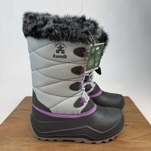 New Kids Kamik Snow Angel Gray Waterproof Insulated Snow Winter Boots Size 3 Y